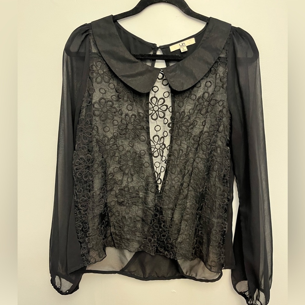 Ya Los Angeles Sheer Whimsygoth Floral Lace Blouse, Size Large